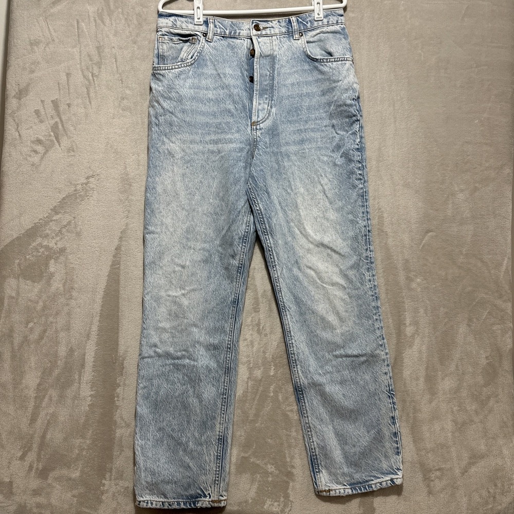 Free People We the Free Zane Mid Rise Straight Women's 30 Blue Denim Jeans Logo
